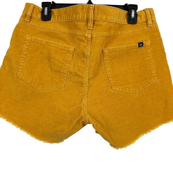Gap Womens Fine Wale Mustard Yellow Corduroy Shorts Raw Hem Stretch Mid Rise 12 - Picture 13 of 16